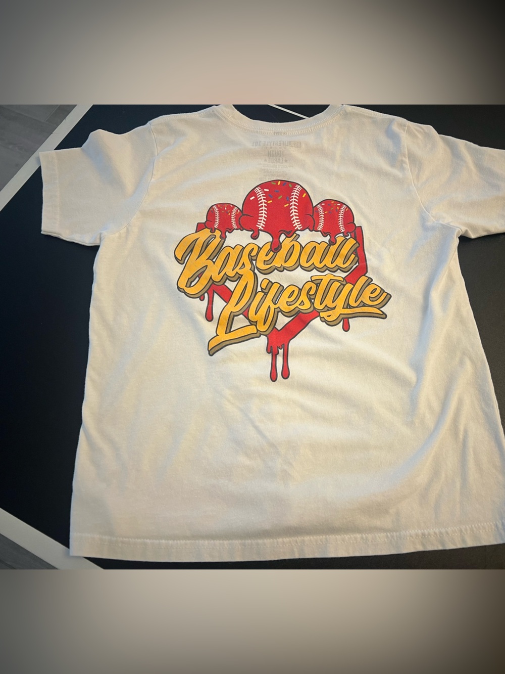 Baseball Lifestyle 101 white red sprinkle boys tshirt